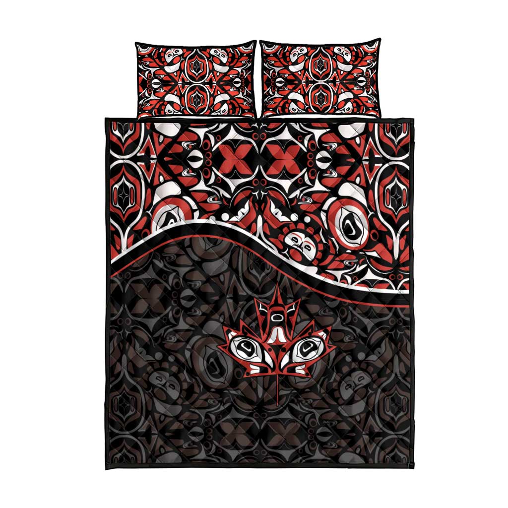 Canada Day Quilt Bed Set Haida Maple Leaf Style Tattoo Black - Wonder Print Shop