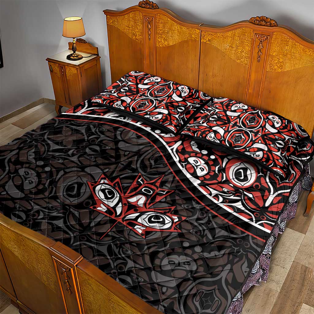 Canada Day Quilt Bed Set Haida Maple Leaf Style Tattoo Black - Wonder Print Shop