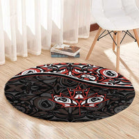 Canada Day Round Carpet Haida Maple Leaf Style Tattoo Black - Wonder Print Shop