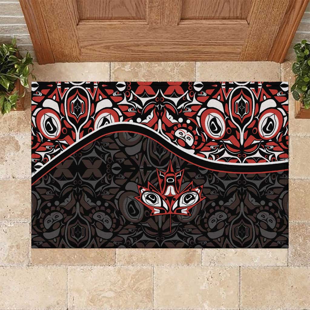 Canada Day Rubber Doormat Haida Maple Leaf Style Tattoo Black - Wonder Print Shop