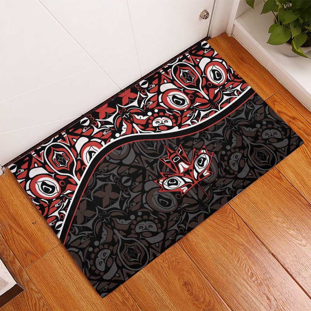 Canada Day Rubber Doormat Haida Maple Leaf Style Tattoo Black - Wonder Print Shop