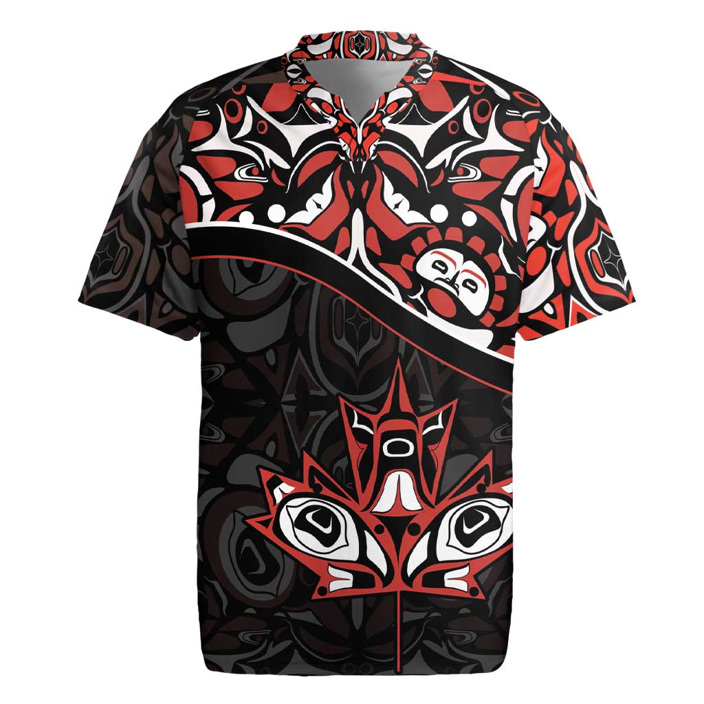 Canada Day Rugby Jersey Haida Maple Leaf Style Tattoo Black - Wonder Print Shop