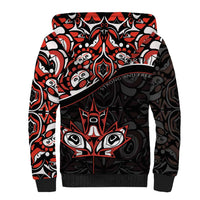 Canada Day Sherpa Hoodie Haida Maple Leaf Style Tattoo Black - Wonder Print Shop