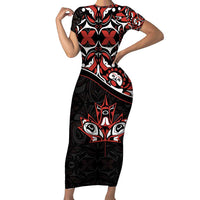Canada Day Short Sleeve Bodycon Dress Haida Maple Leaf Style Tattoo Black - Wonder Print Shop