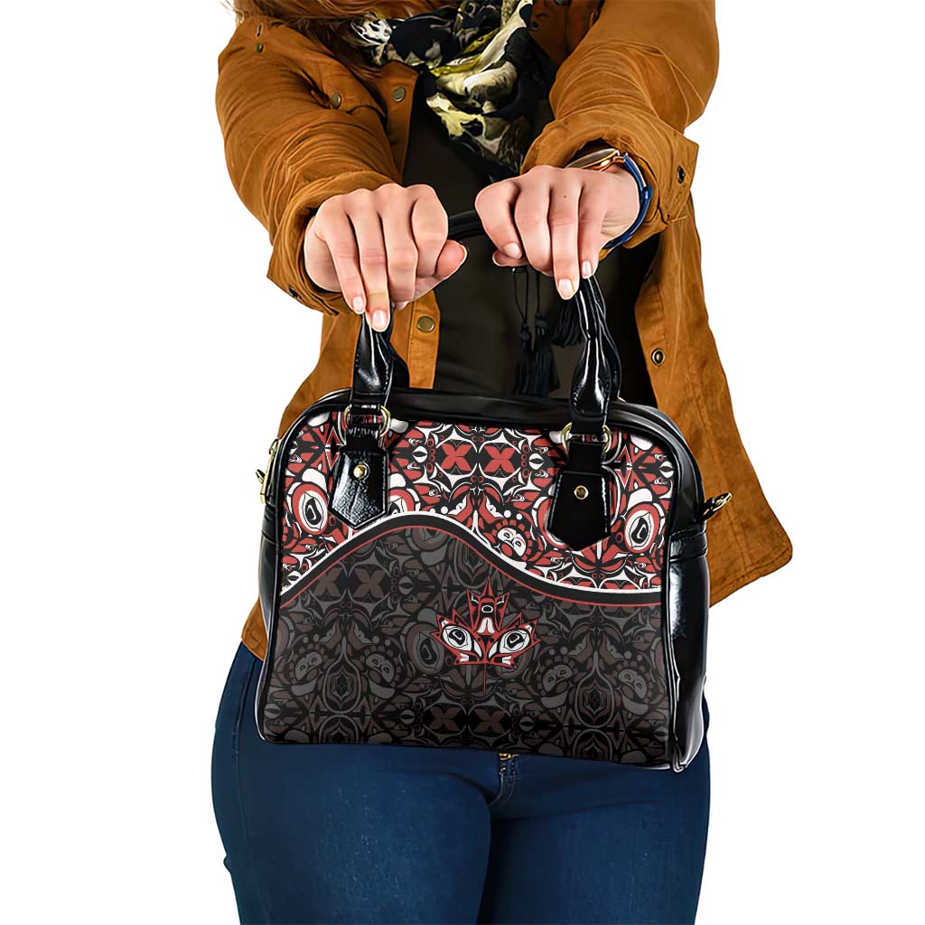 Canada Day Shoulder Handbag Haida Maple Leaf Style Tattoo Black - Wonder Print Shop