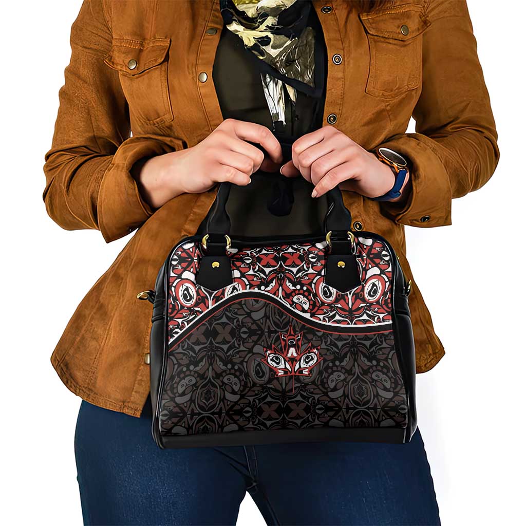 Canada Day Shoulder Handbag Haida Maple Leaf Style Tattoo Black - Wonder Print Shop