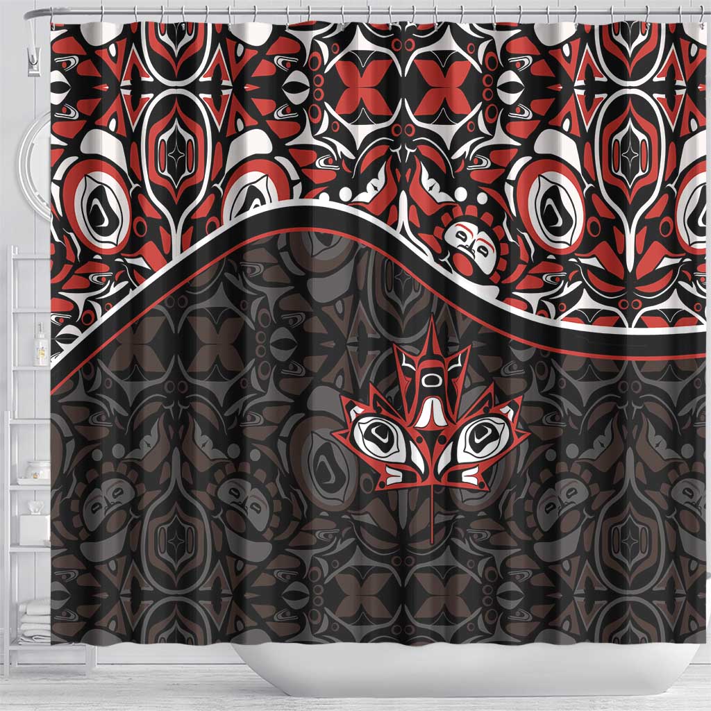 Canada Day Shower Curtain Haida Maple Leaf Style Tattoo Black - Wonder Print Shop
