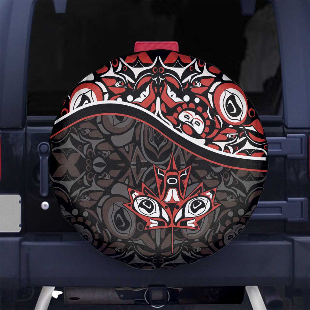 Canada Day Spare Tire Cover Haida Maple Leaf Style Tattoo Black - Wonder Print Shop
