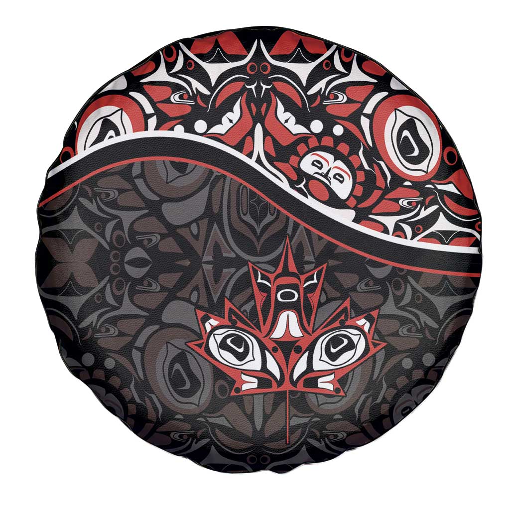 Canada Day Spare Tire Cover Haida Maple Leaf Style Tattoo Black - Wonder Print Shop