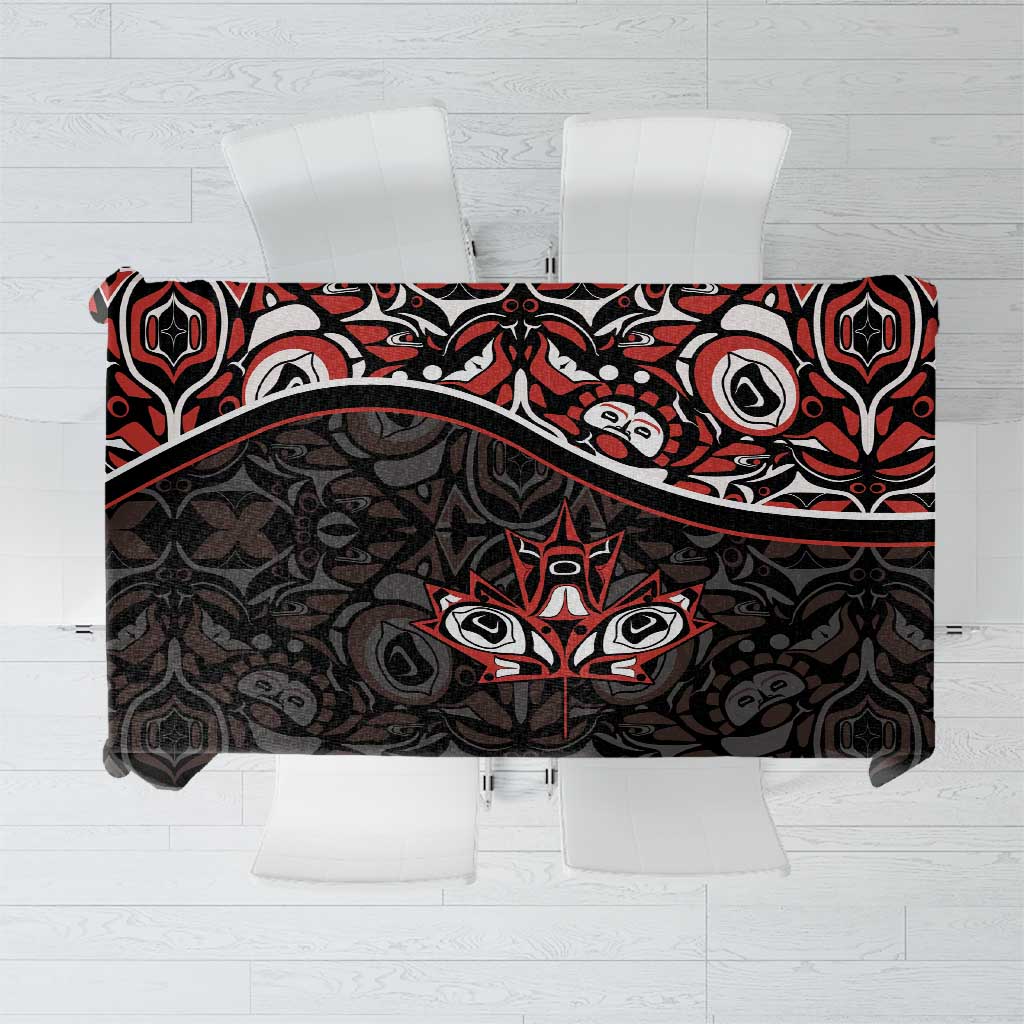Canada Day Tablecloth Haida Maple Leaf Style Tattoo Black - Wonder Print Shop