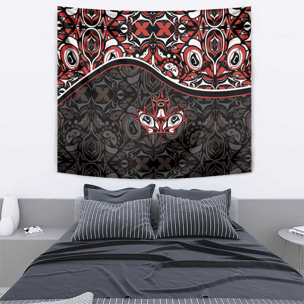 Canada Day Tapestry Haida Maple Leaf Style Tattoo Black - Wonder Print Shop