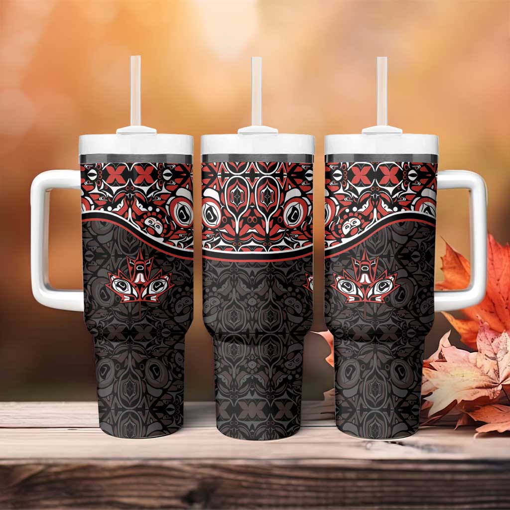 Canada Day Tumbler With Handle Haida Maple Leaf Style Tattoo Black