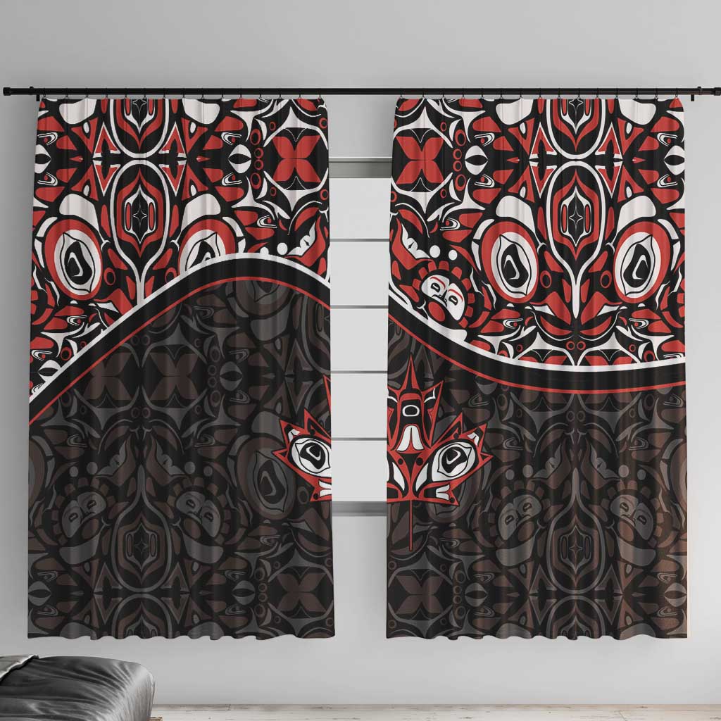 Canada Day Window Curtain Haida Maple Leaf Style Tattoo Black - Wonder Print Shop