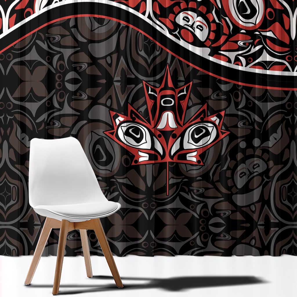 Canada Day Window Curtain Haida Maple Leaf Style Tattoo Black - Wonder Print Shop