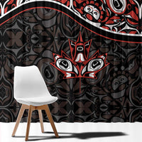 Canada Day Window Curtain Haida Maple Leaf Style Tattoo Black - Wonder Print Shop