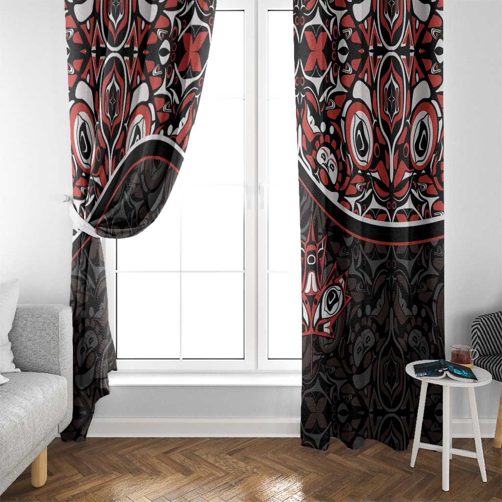 Canada Day Window Curtain Haida Maple Leaf Style Tattoo Black - Wonder Print Shop