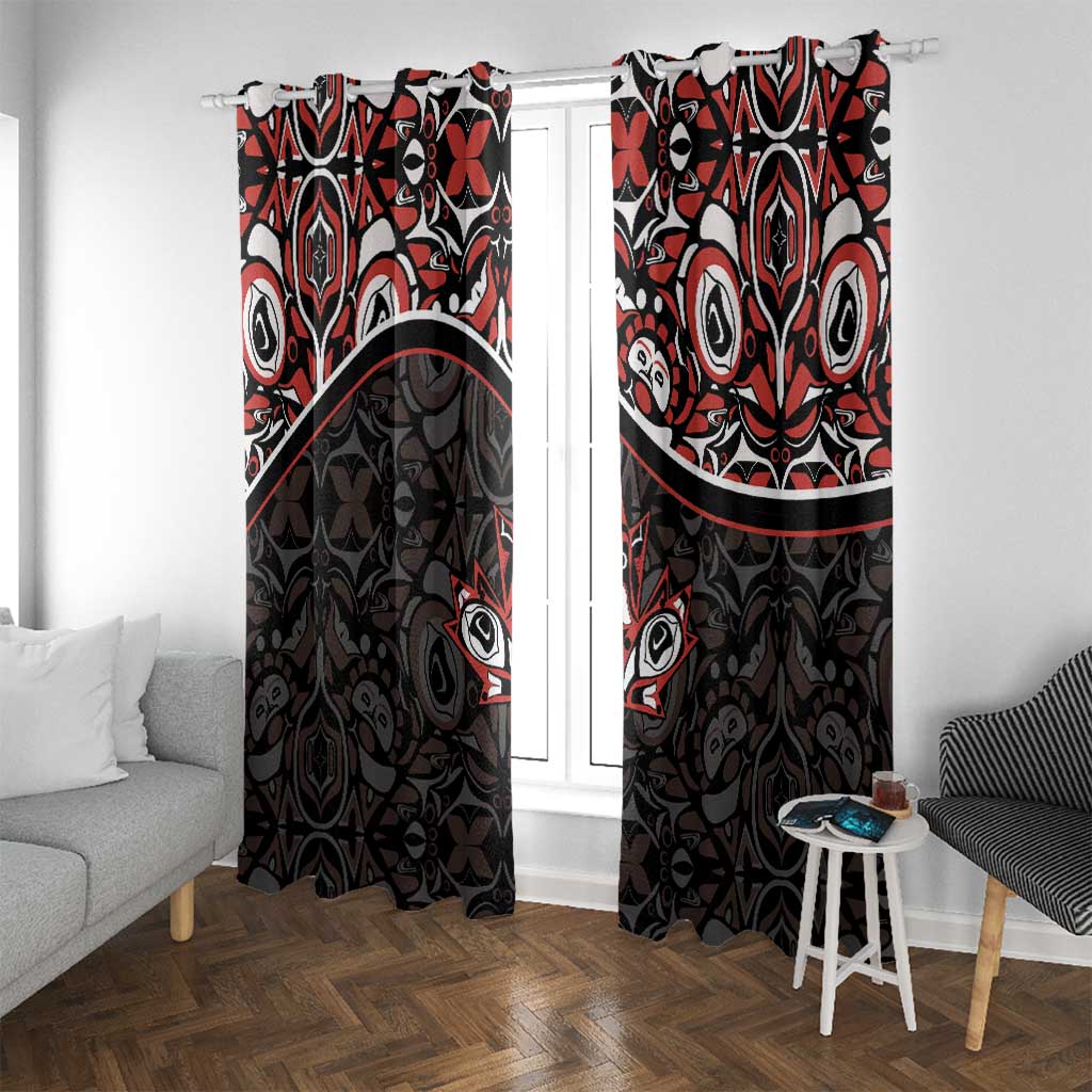 Canada Day Window Curtain Haida Maple Leaf Style Tattoo Black - Wonder Print Shop