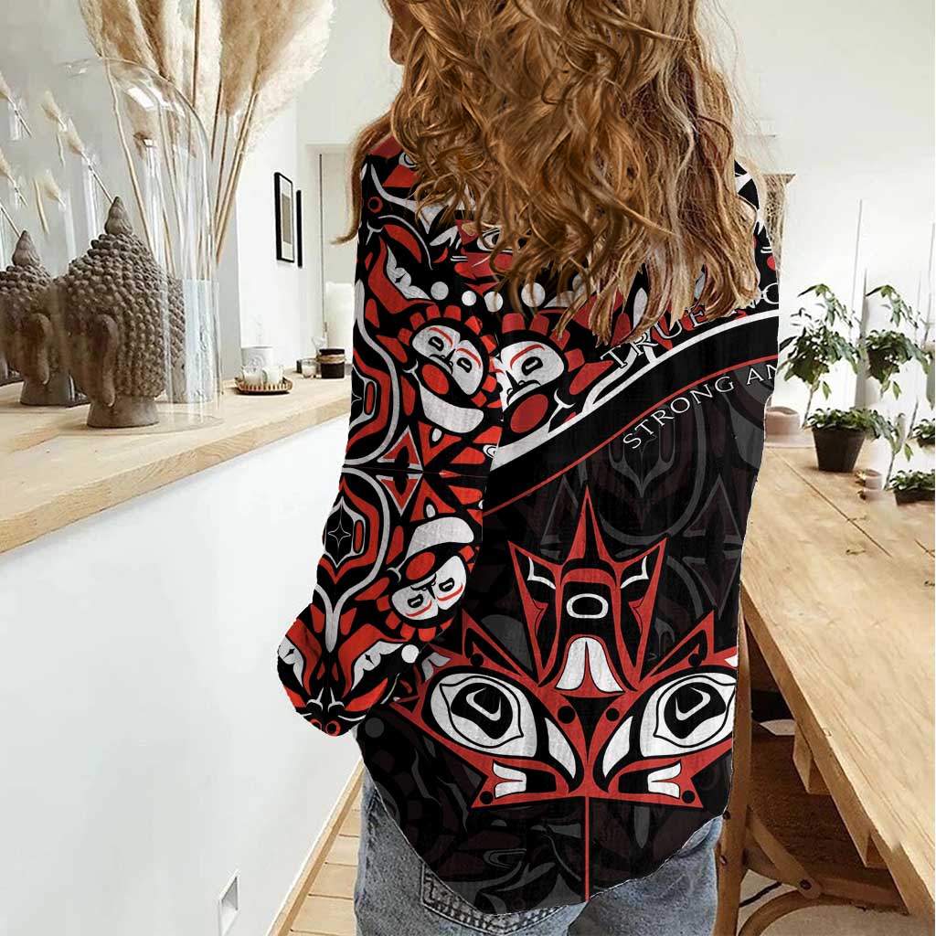 Canada Day Women Casual Shirt Haida Maple Leaf Style Tattoo Black - Wonder Print Shop