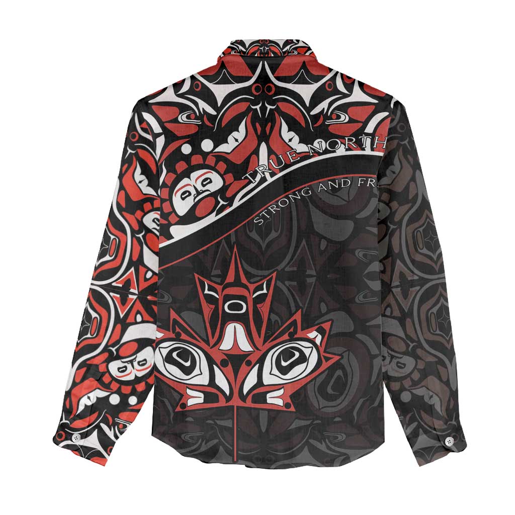 Canada Day Women Casual Shirt Haida Maple Leaf Style Tattoo Black - Wonder Print Shop