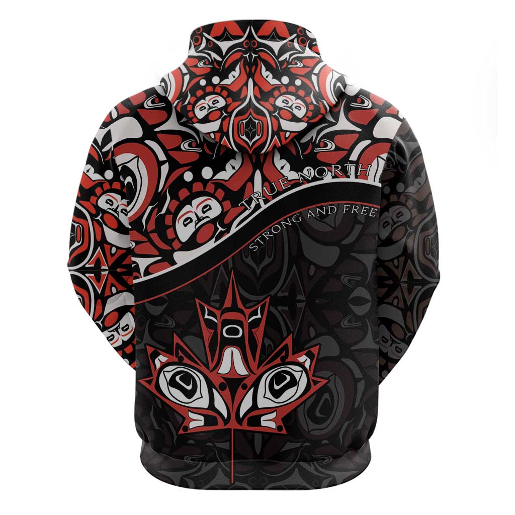 Canada Day Zip Hoodie Haida Maple Leaf Style Tattoo Black - Wonder Print Shop