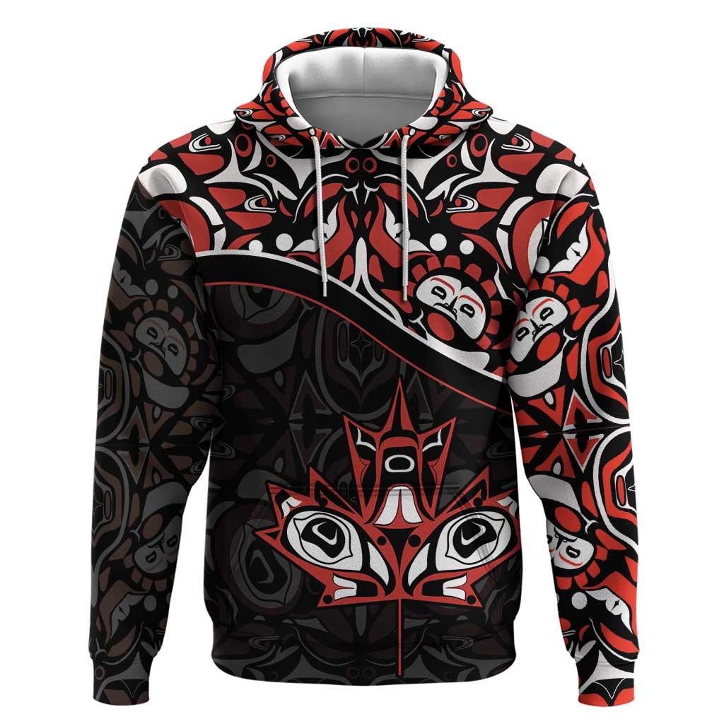 Canada Day Zip Hoodie Haida Maple Leaf Style Tattoo Black - Wonder Print Shop
