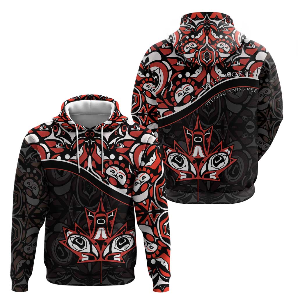 Canada Day Zip Hoodie Haida Maple Leaf Style Tattoo Black - Wonder Print Shop