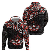 Canada Day Zip Hoodie Haida Maple Leaf Style Tattoo Black - Wonder Print Shop