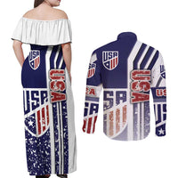 USA Soccer Couples Matching Off Shoulder Maxi Dress and Long Sleeve Button Shirt The Stars and Stripes Football - Road To Champion