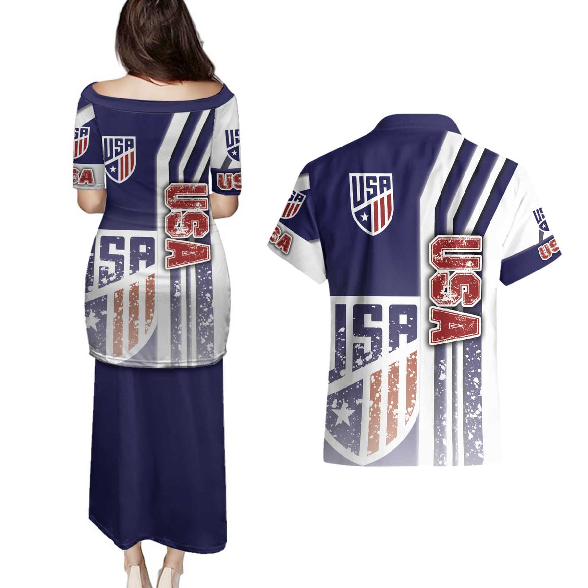 USA Soccer Couples Matching Puletasi and Hawaiian Shirt The Stars and Stripes Football - Road To Champion