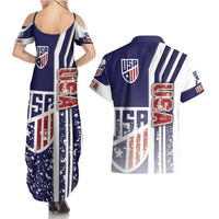 USA Soccer Couples Matching Summer Maxi Dress and Hawaiian Shirt The Stars and Stripes Football - Road To Champion
