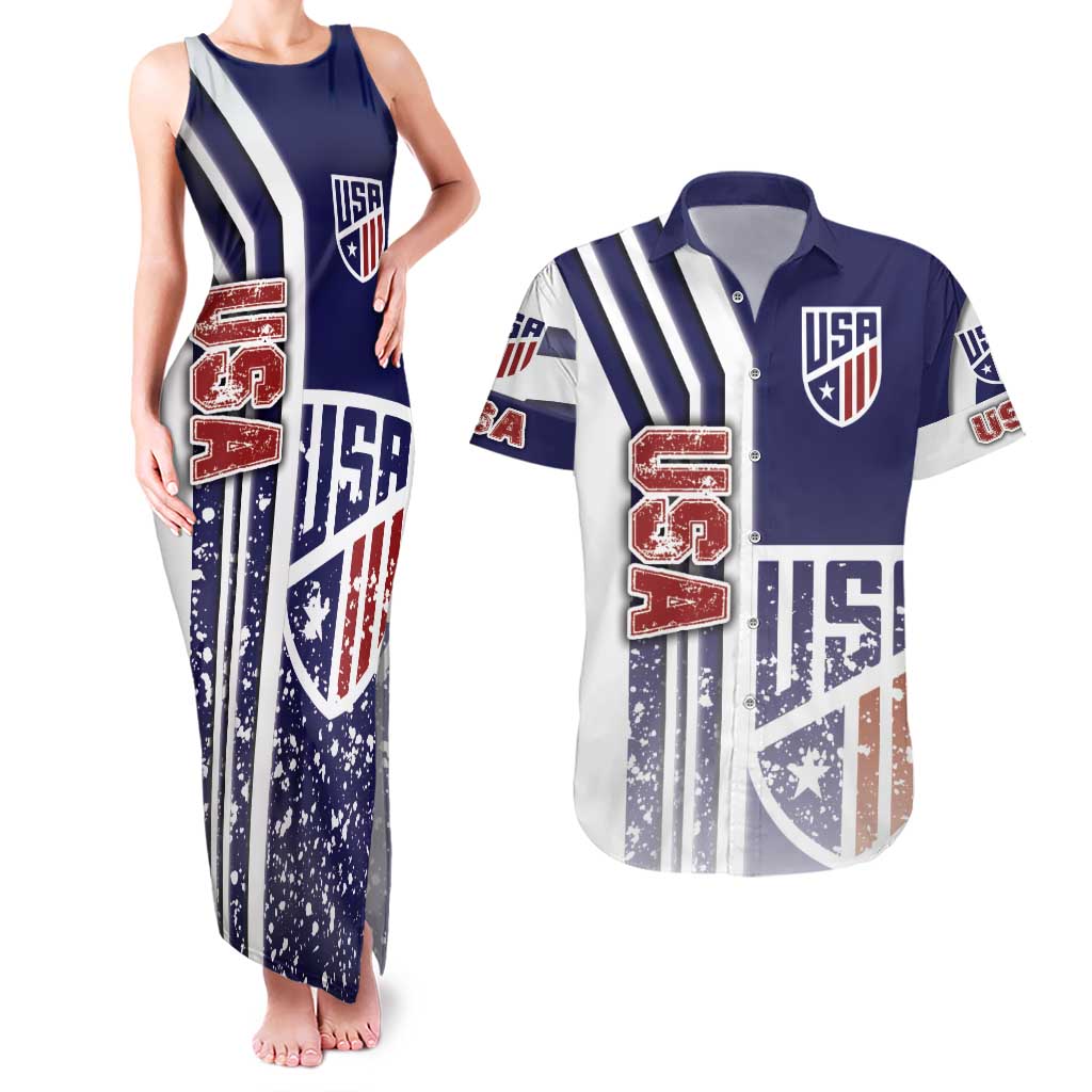 USA Soccer Couples Matching Tank Maxi Dress and Hawaiian Shirt The Stars and Stripes Football - Road To Champion
