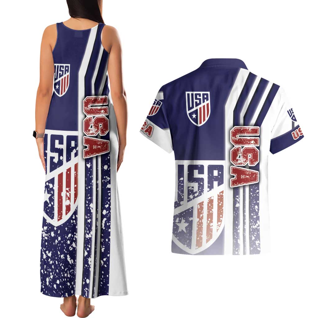 USA Soccer Couples Matching Tank Maxi Dress and Hawaiian Shirt The Stars and Stripes Football - Road To Champion