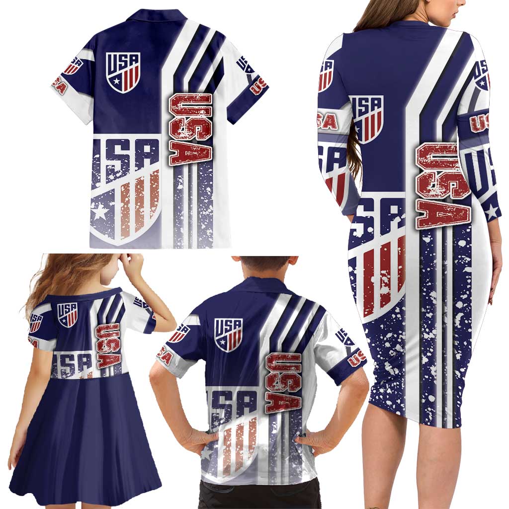 USA Soccer Family Matching Long Sleeve Bodycon Dress and Hawaiian Shirt The Stars and Stripes Football - Road To Champion