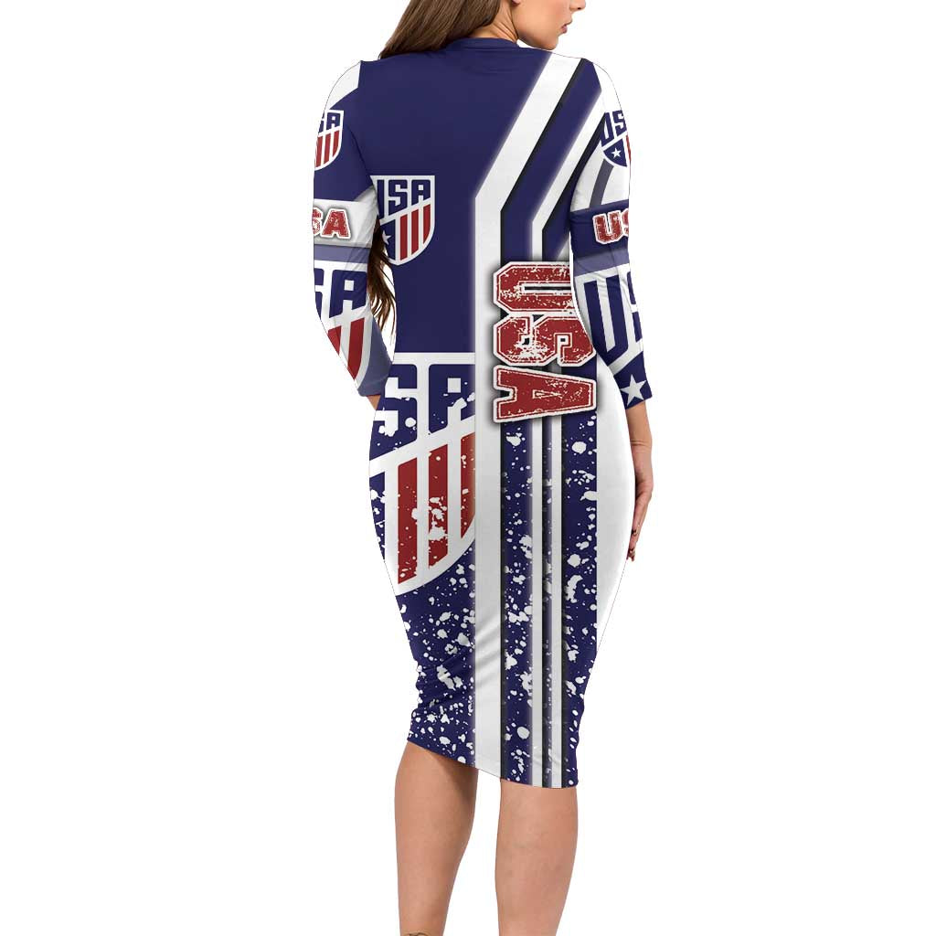 USA Soccer Family Matching Long Sleeve Bodycon Dress and Hawaiian Shirt The Stars and Stripes Football - Road To Champion