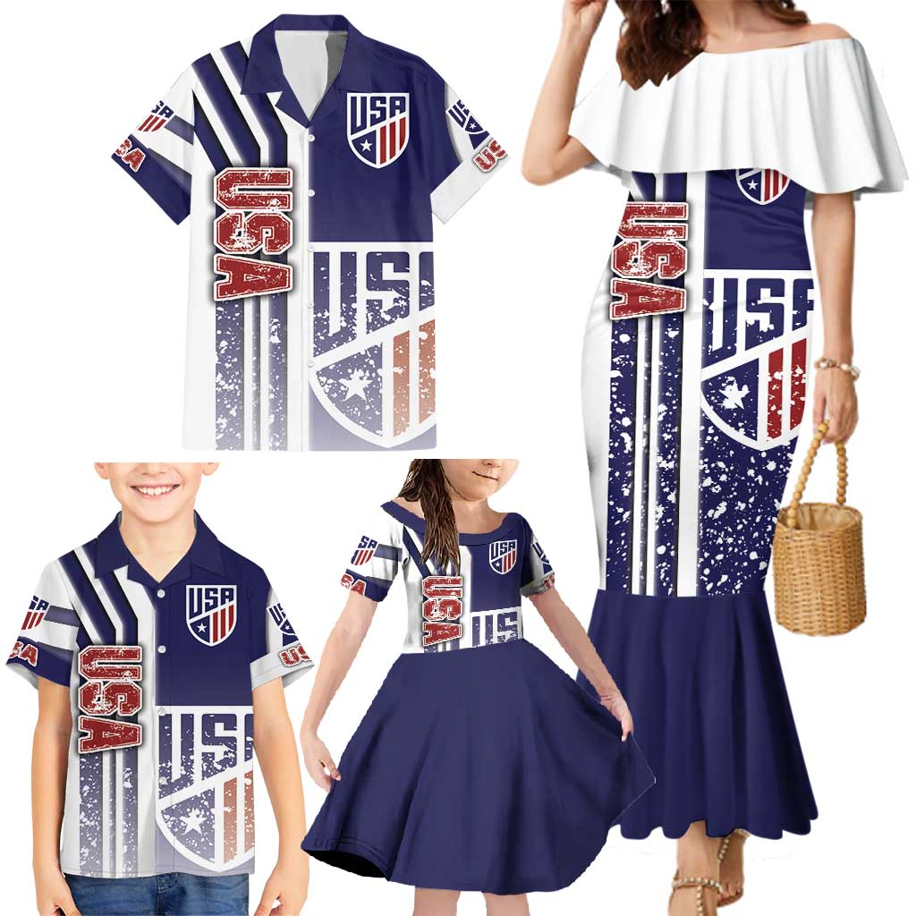 USA Soccer Family Matching Mermaid Dress and Hawaiian Shirt The Stars and Stripes Football - Road To Champion