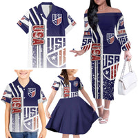 USA Soccer Family Matching Off The Shoulder Long Sleeve Dress and Hawaiian Shirt The Stars and Stripes Football - Road To Champion