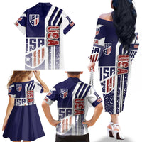 USA Soccer Family Matching Off The Shoulder Long Sleeve Dress and Hawaiian Shirt The Stars and Stripes Football - Road To Champion