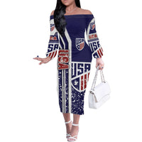 USA Soccer Family Matching Off The Shoulder Long Sleeve Dress and Hawaiian Shirt The Stars and Stripes Football - Road To Champion