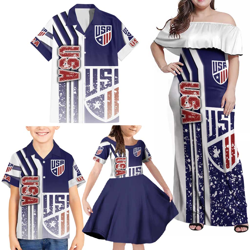 USA Soccer Family Matching Off Shoulder Maxi Dress and Hawaiian Shirt The Stars and Stripes Football - Road To Champion