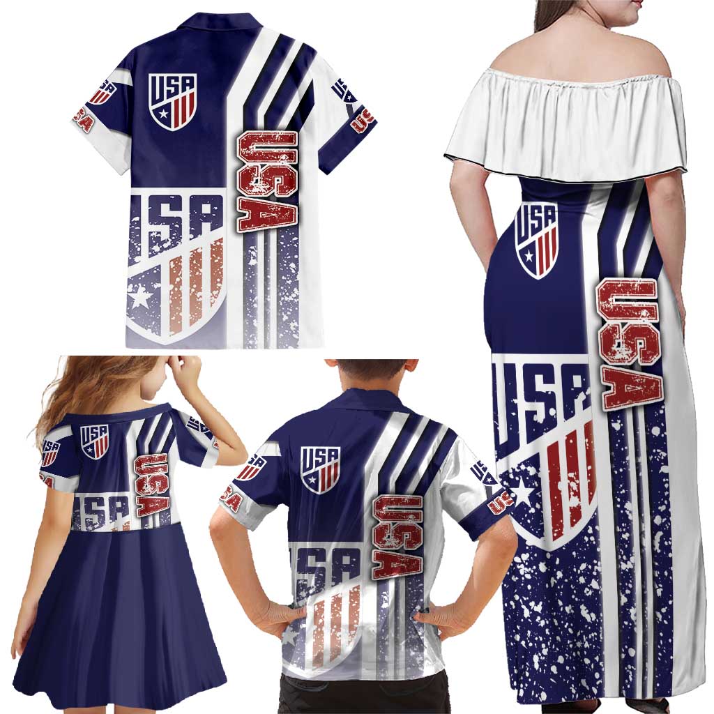 USA Soccer Family Matching Off Shoulder Maxi Dress and Hawaiian Shirt The Stars and Stripes Football - Road To Champion