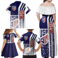 USA Soccer Family Matching Off Shoulder Maxi Dress and Hawaiian Shirt The Stars and Stripes Football - Road To Champion