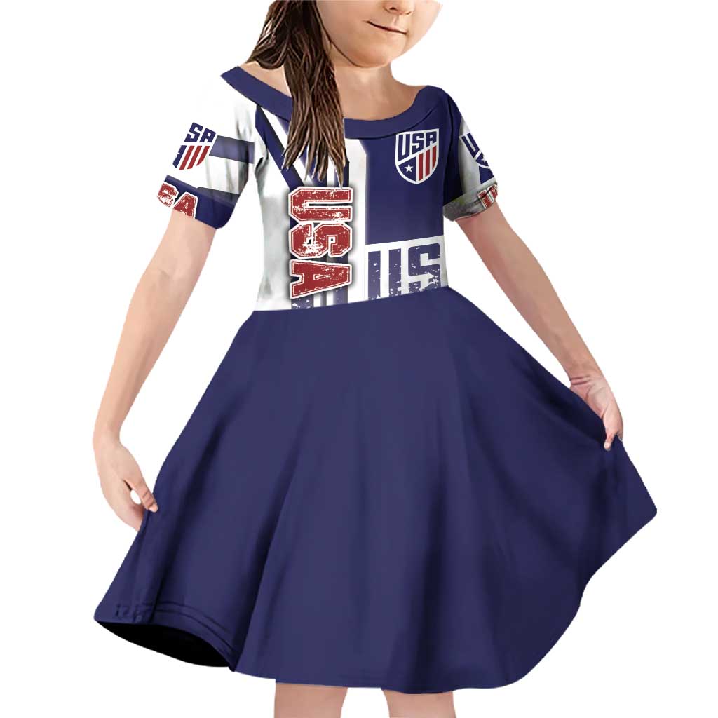 USA Soccer Family Matching Off Shoulder Short Dress and Hawaiian Shirt The Stars and Stripes Football - Road To Champion