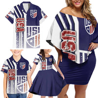 USA Soccer Family Matching Off Shoulder Short Dress and Hawaiian Shirt The Stars and Stripes Football - Road To Champion