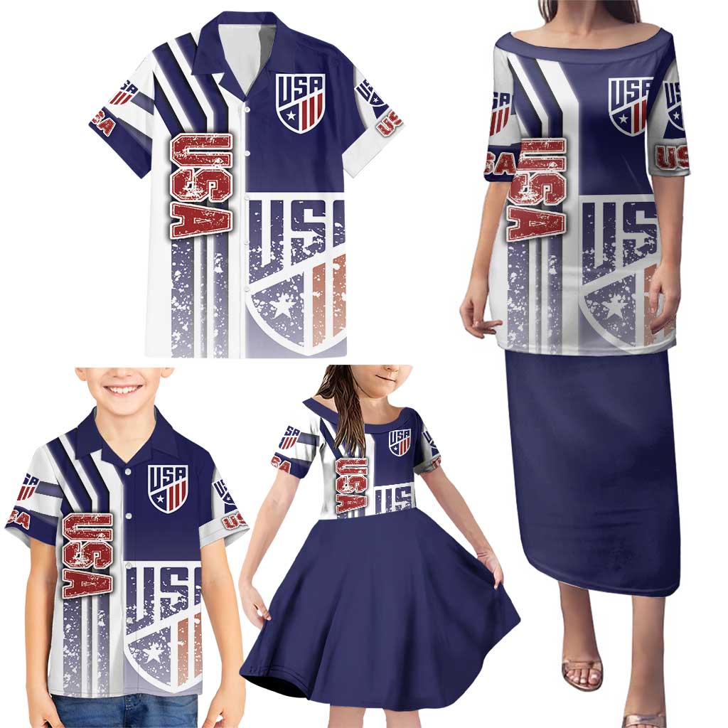 USA Soccer Family Matching Puletasi and Hawaiian Shirt The Stars and Stripes Football - Road To Champion