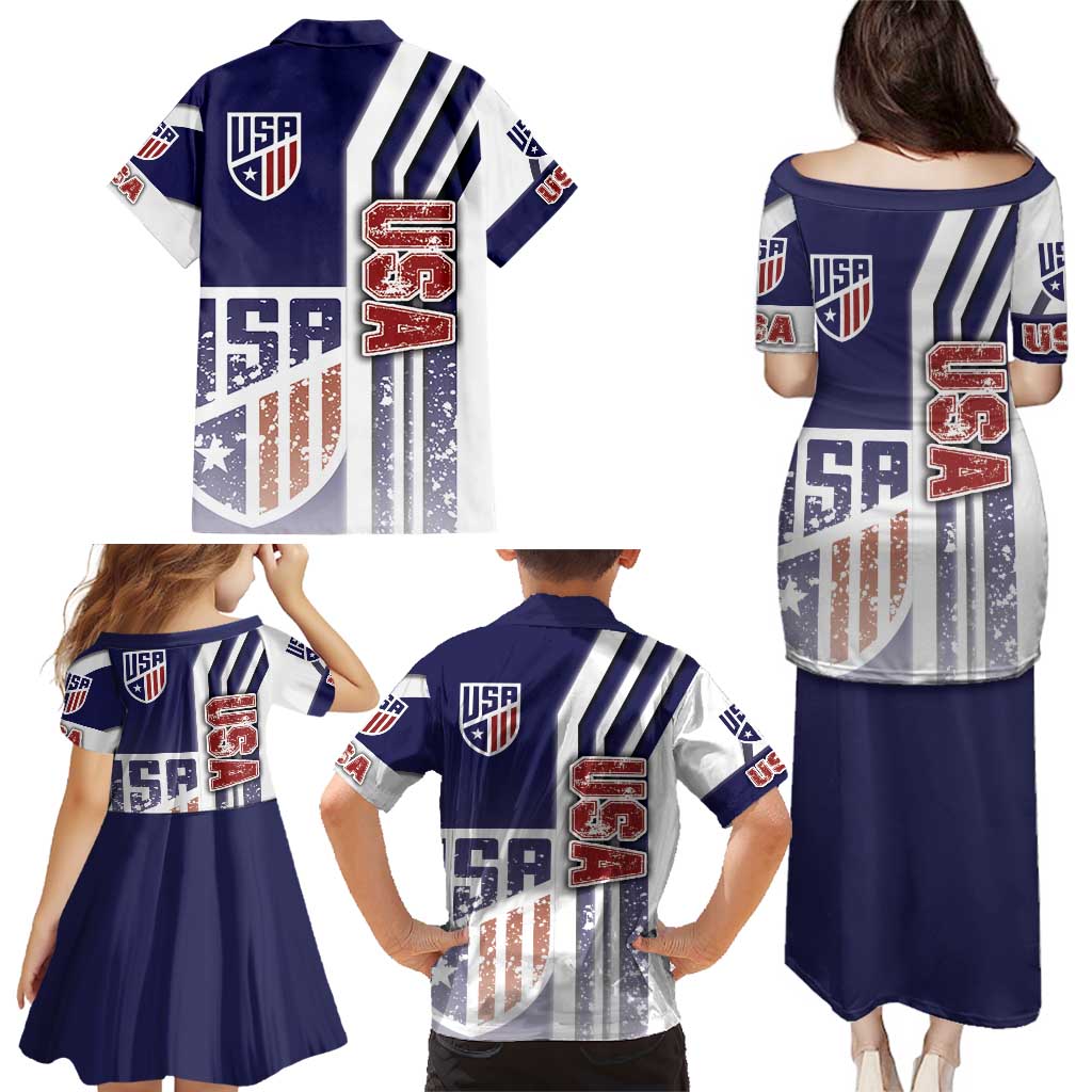 USA Soccer Family Matching Puletasi and Hawaiian Shirt The Stars and Stripes Football - Road To Champion