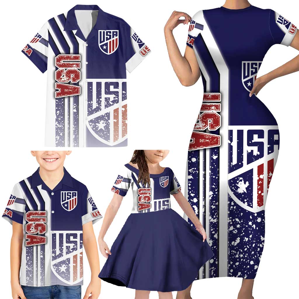 USA Soccer Family Matching Short Sleeve Bodycon Dress and Hawaiian Shirt The Stars and Stripes Football - Road To Champion