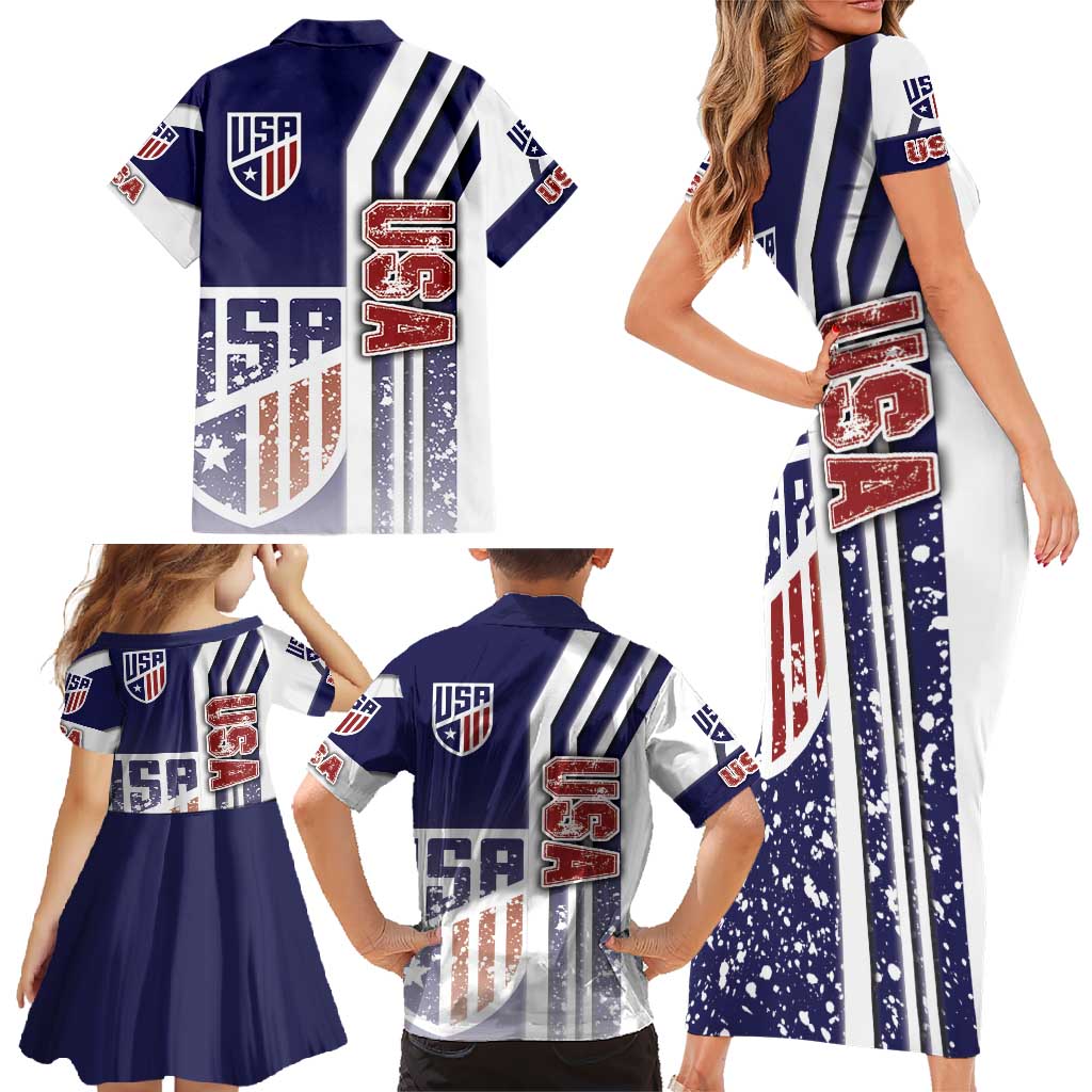 USA Soccer Family Matching Short Sleeve Bodycon Dress and Hawaiian Shirt The Stars and Stripes Football - Road To Champion