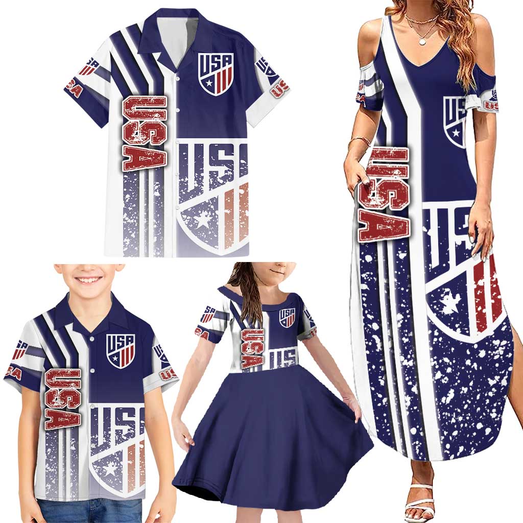 USA Soccer Family Matching Summer Maxi Dress and Hawaiian Shirt The Stars and Stripes Football - Road To Champion
