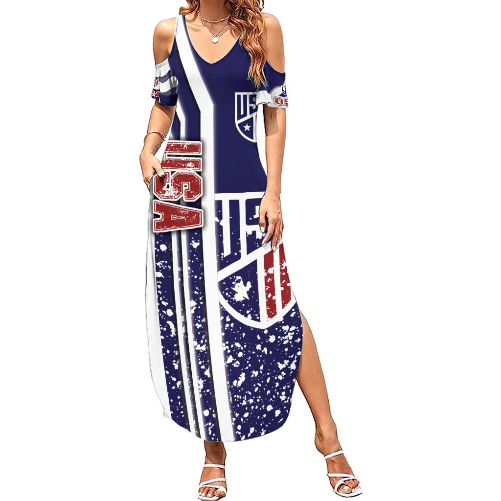 USA Soccer Family Matching Summer Maxi Dress and Hawaiian Shirt The Stars and Stripes Football - Road To Champion