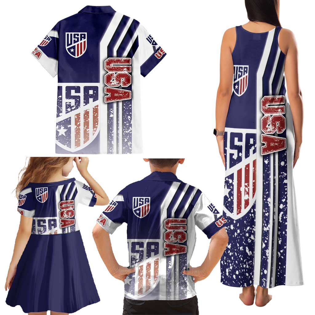 USA Soccer Family Matching Tank Maxi Dress and Hawaiian Shirt The Stars and Stripes Football - Road To Champion